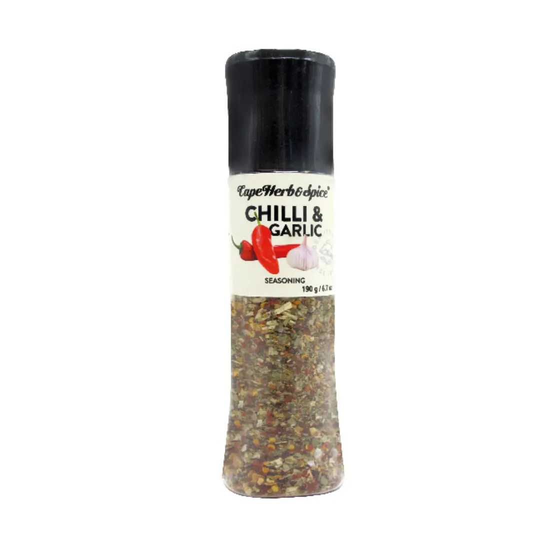 Chilli und Garlic Gewürzmischung, Gewürzzubereitung mit Knoblauch und Chili, 190g im Streuer