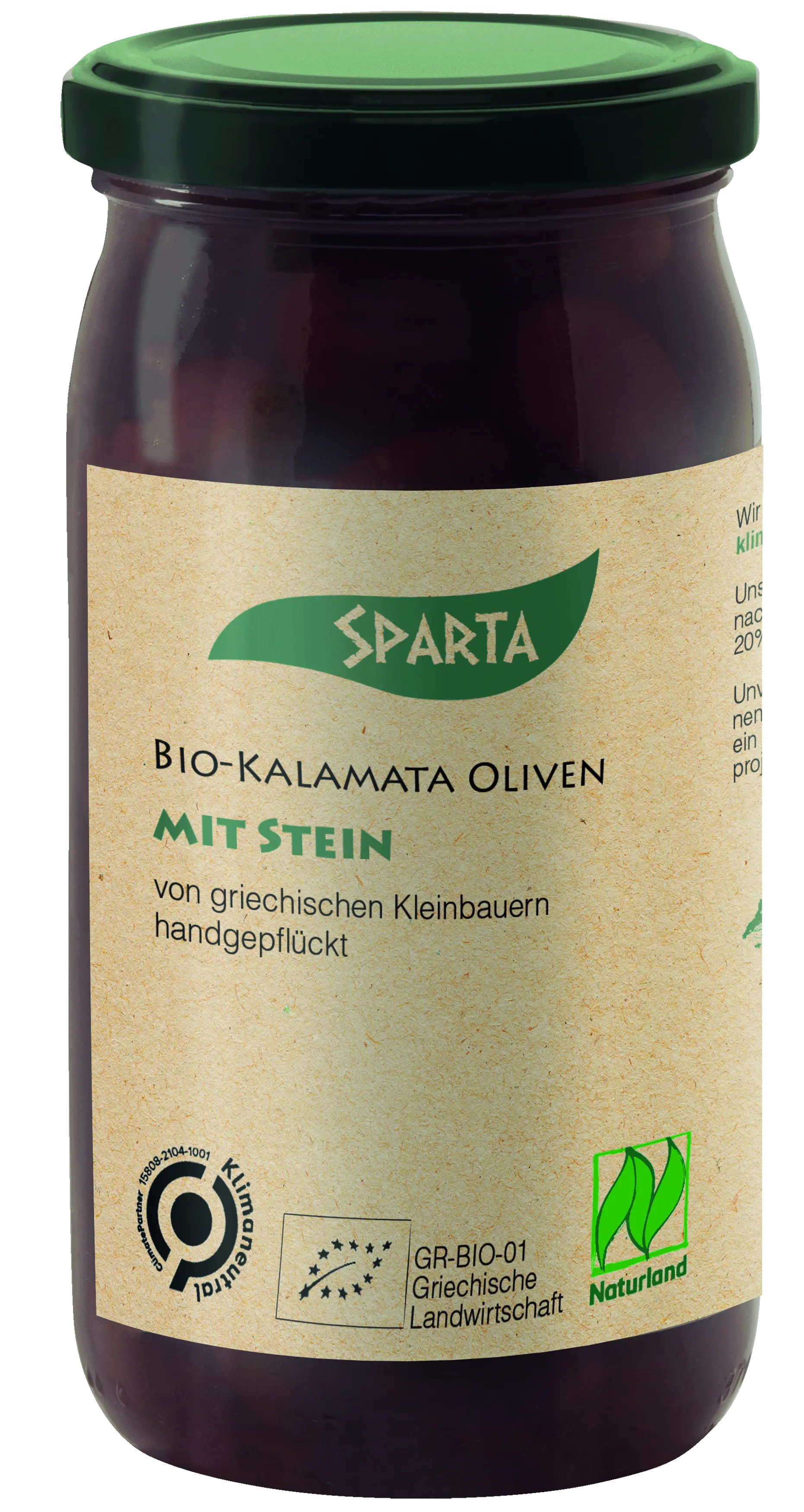 Sparta Kalamata Oliven mit Stein 370g, BIO
