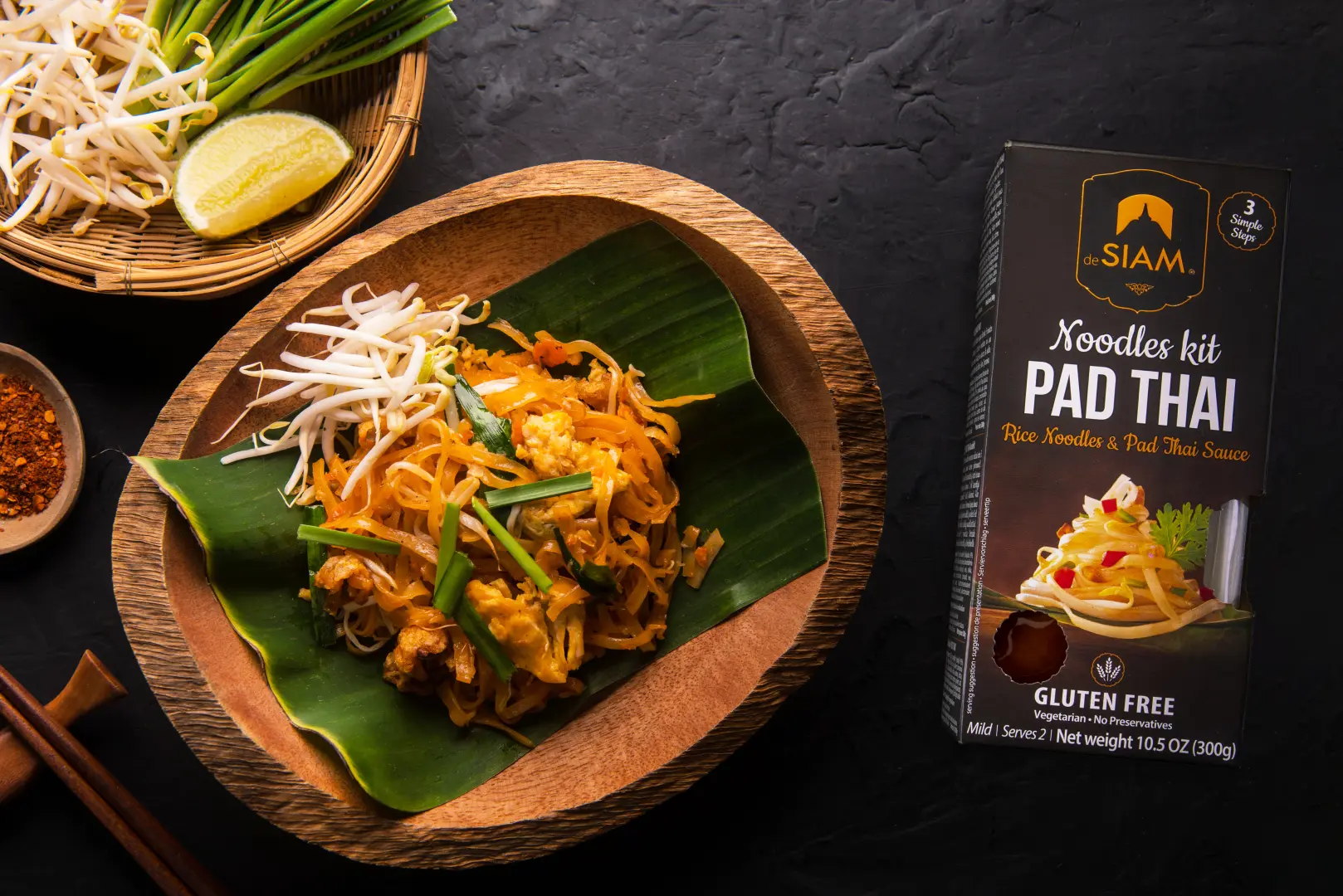 desiam thai pad kit rezept 300g Thailändisches Nudelgericht mit Sprossen, Frühlingszwiebel, Limette, Chili