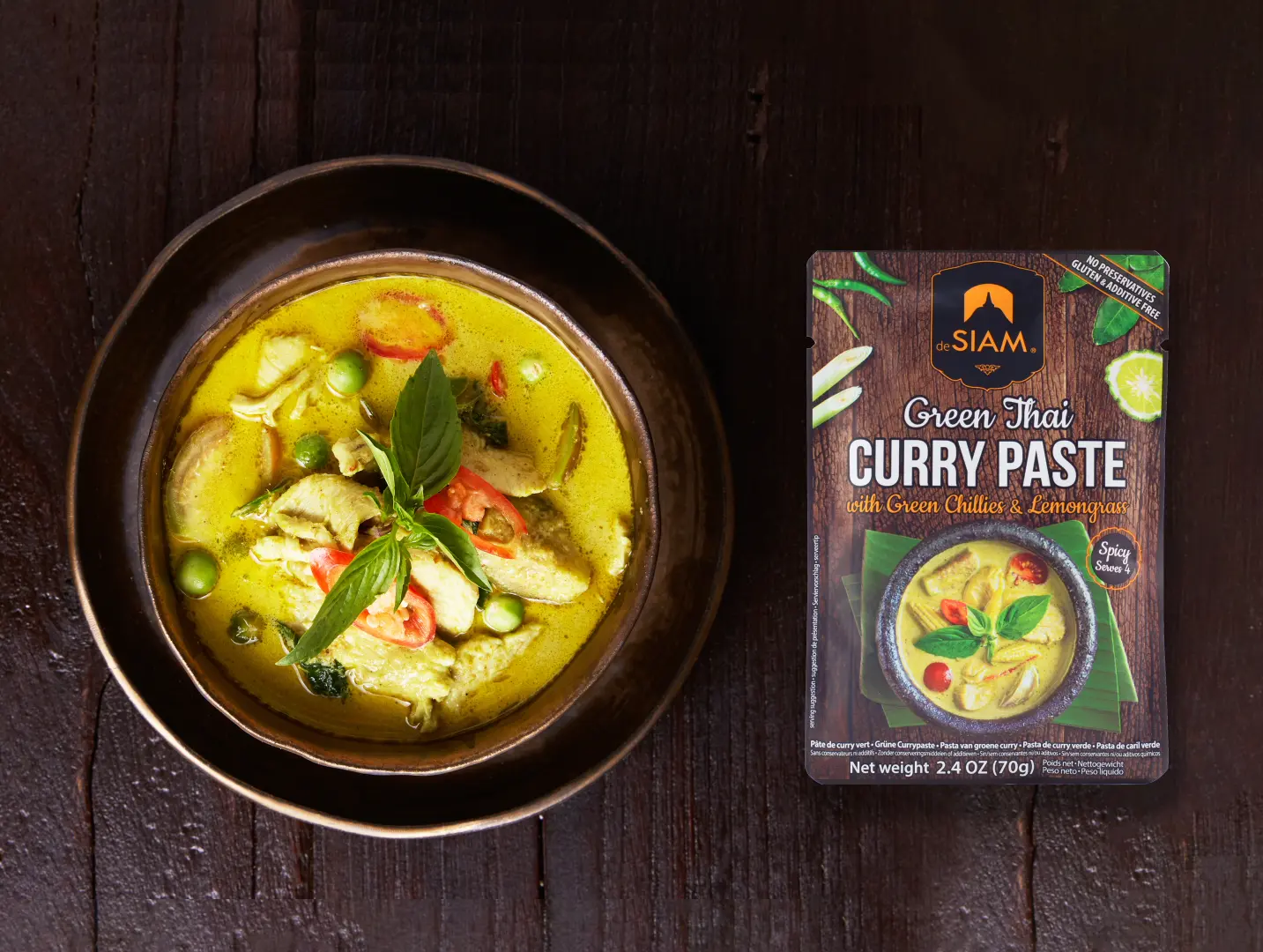 desiam Thaicurry green Rezept 70g Grünes Thai Curry mit Hähnchen, Tomate, Erbsen, Chili, Basilikum