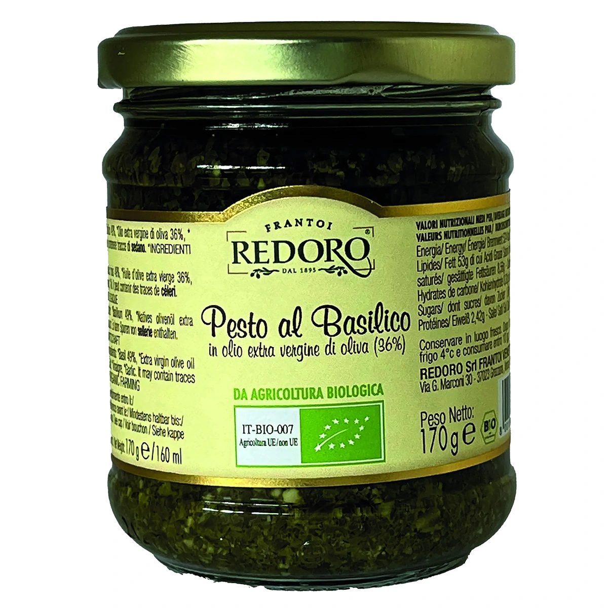Redoro Pesto al Basilico fresco 170g, BIO